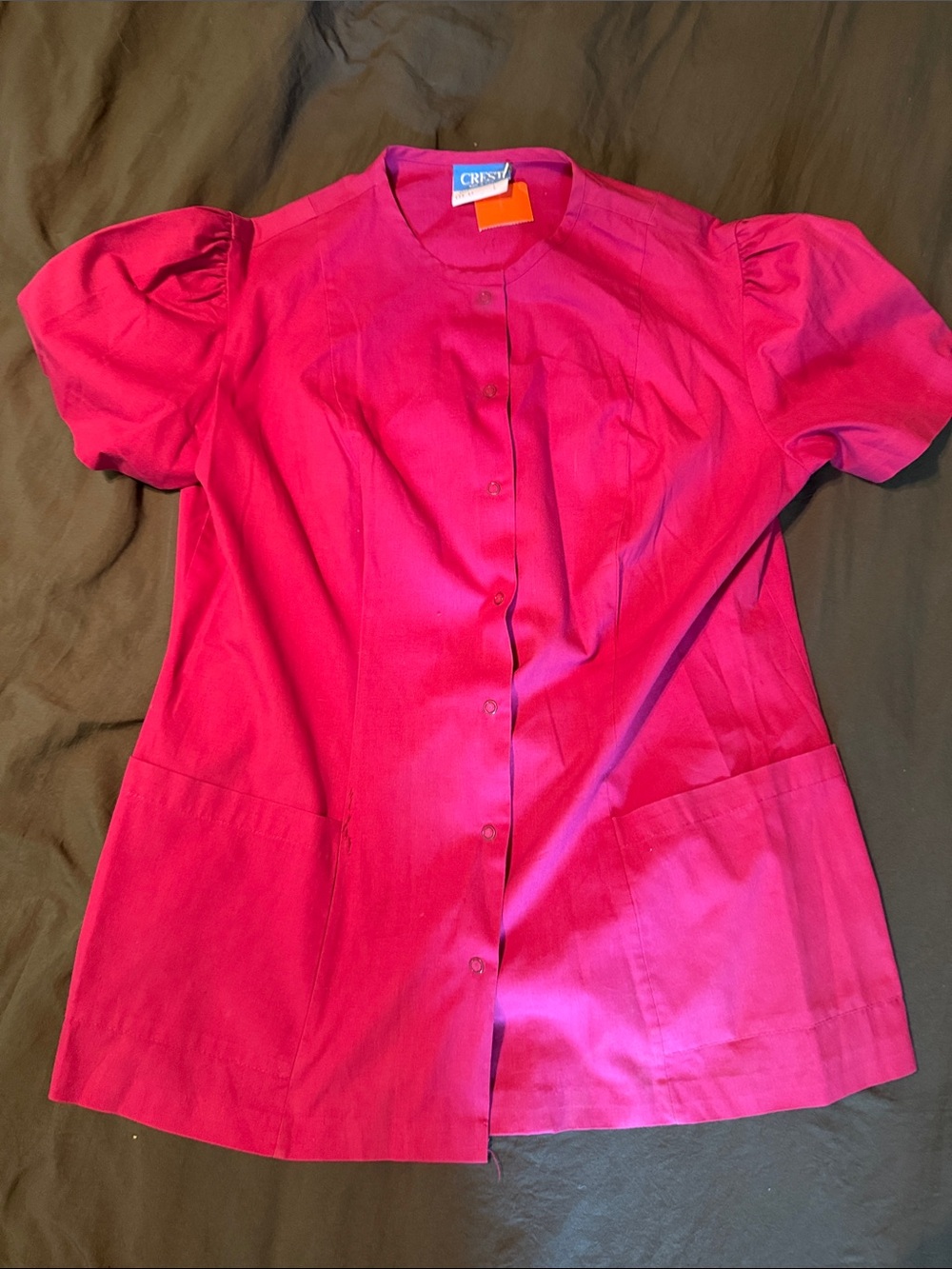 Crest Hot Pink Button-Front Puff Sleeve Blouse